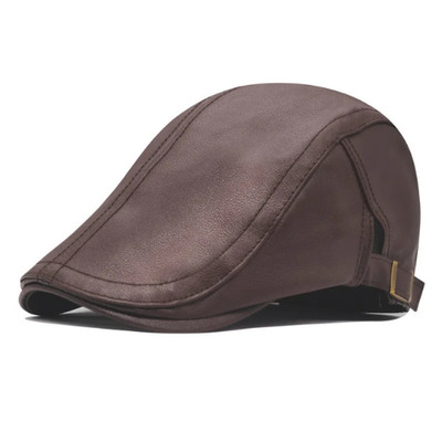 Coppola Herren Ledermütze Schirmmütze Vintage Schwarz Frühling