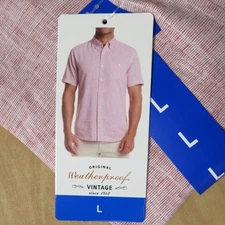 WEATHERPROOF VINTAGE Linen Blend Short Sleeve Shirt Mens L Red Button Front NWT