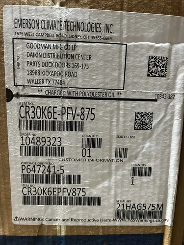 COPELAND SCROLL COMPRESSOR model  CR30K6E-PFV-875