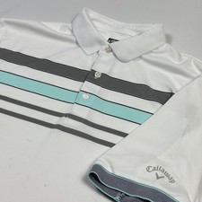 Callaway Opti-Dri Golf Polo Shirt Mens Large White Striped Short Sleeve