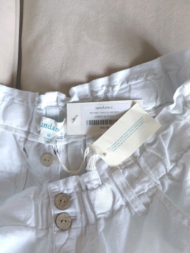 NEW Sundance Beverly Travel Shorts, Sz 16 White Cotton/Linen Blend Elastic Waist - Picture 4 of 4