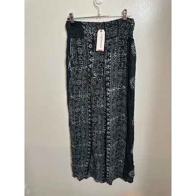 Earthbound Trading Co Black White Boho Om Print Wide Leg Palazzo Pants Smocked M