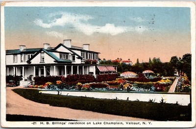 Postcard NY Valcour H B Billings residence on Lake Champlain