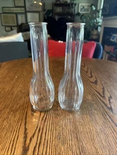 Ribbed Glass Bud Vases 9” Tall Weddings Crafts Set Of 2