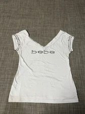 Bebe Y2K Vintage Women’s White Shirt Size Large V Neck Top