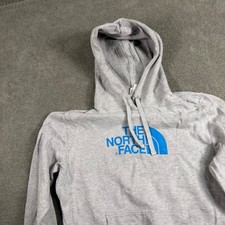 The North Face Womens Gray Blue Logo Pullover Hoodie Sweatshirt Large L/G 8506