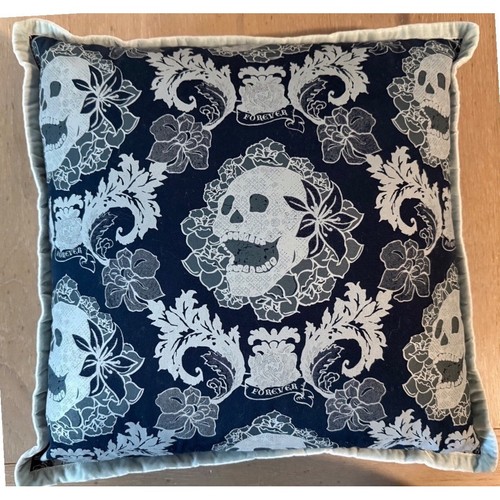 Melissa Bamber Navy Blue Gothic Skull Floral Forever Throw Pillow 16x16 Cushion