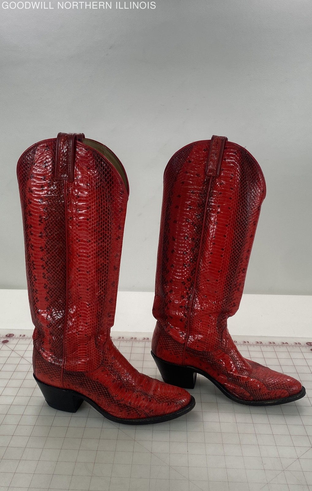 Vintage Dan Post Red Snakeskin Python Tall Knee-H… - image 1