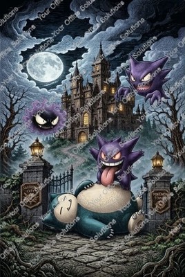 Gengar & Snorlax at Castle UV Color or Laser Engraved Zipper 4-9-12 Slot Binder