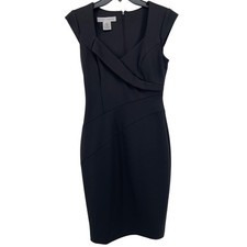 Maggy London Sheath Dress Womens 6 Black Cap Sleeve Surplice Neck Capsule LBD