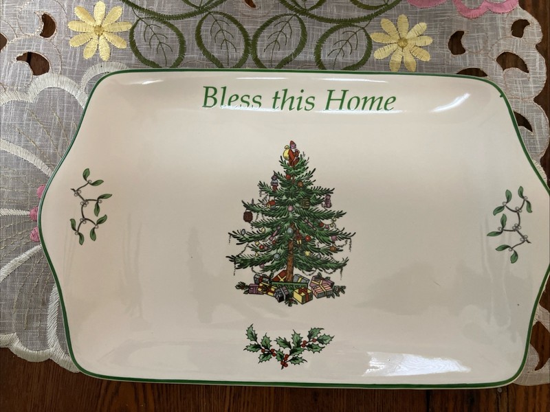 Spode Christmas tree Bless This Home Rectangular serving dish