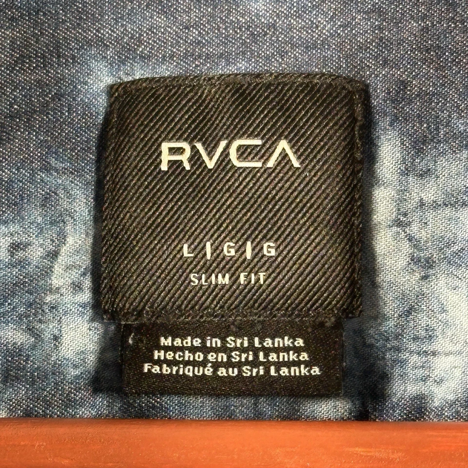 Camisa preppy RVCA para hombre tie dye manga larga con botones calce ajustado talla L Foto 4 de 4