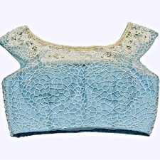 Sherri Hill Beaded Sequin Baby Blue Cropped Satin Low Back Top 10 Prom