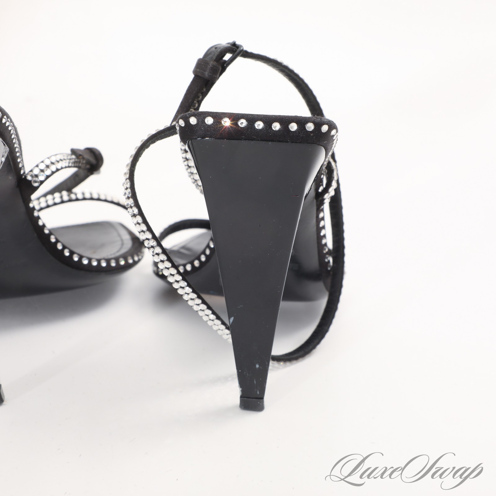 Saint Laurent Paris YSL SLP Made in Italy Black Crystal Bling Strappy Sandals 35 thumbnail 6