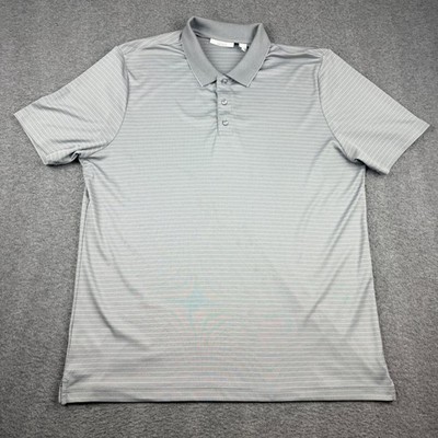 Perry Ellis Portfolio Men's XL Grey Striped Short Sleeve Performance Polo Shirt