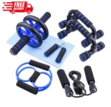 🔥 5-in-1 Home Gym Fitness Kit: Core Ab Roller Wheel, Push Up Bar Stands, Jump R