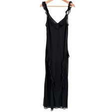 Victoria's Secret Vintage Black Sheer Long Maxi Slip Dress Slit Sides Sz M 2000s