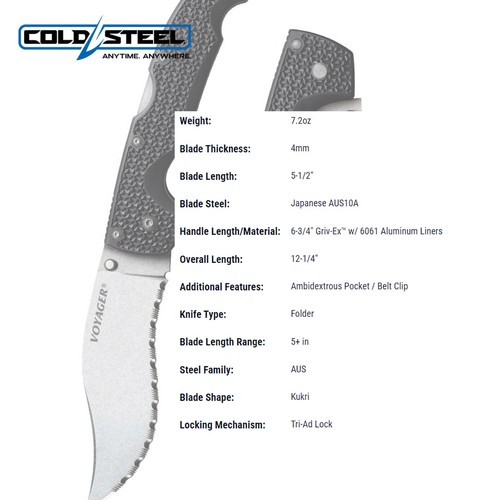 Cold Steel Voyager XL Vaquero 5.5" Kukri Serrated 6.75" Blade CS-29AXVS - Picture 9 of 12