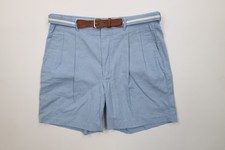 Vintage 70s 80s Streetwear Mens 34 Chambray Belted Above Knee Chino Shorts USA