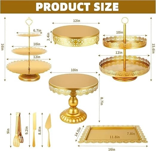 Juego de 10 soportes dorados para postres: tartas, cupcakes, donas y frutas Foto 2 de 4