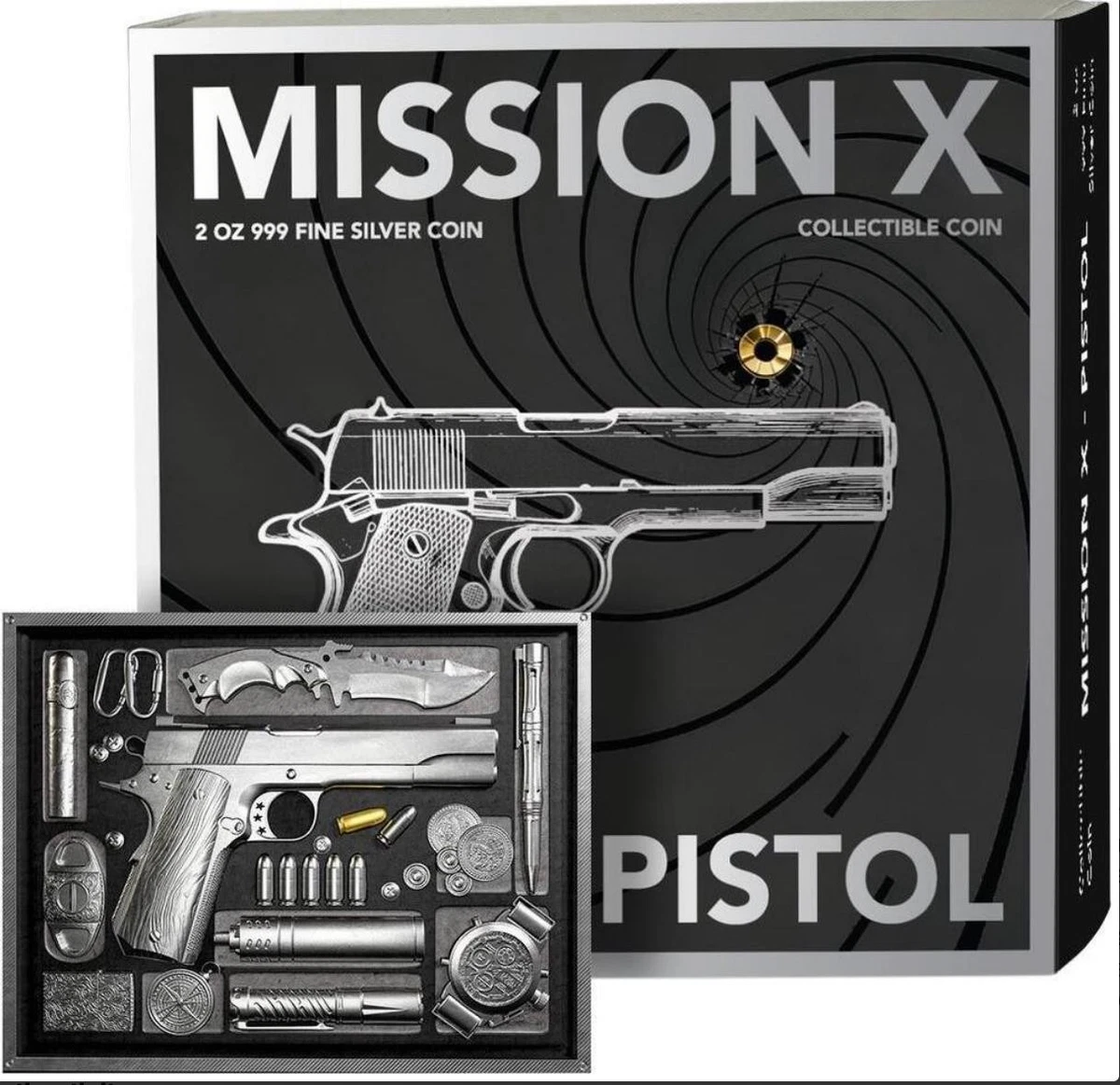 2025 Samoa Mission X Pistol .999 2oz Silver Gold Gilded Antiqued