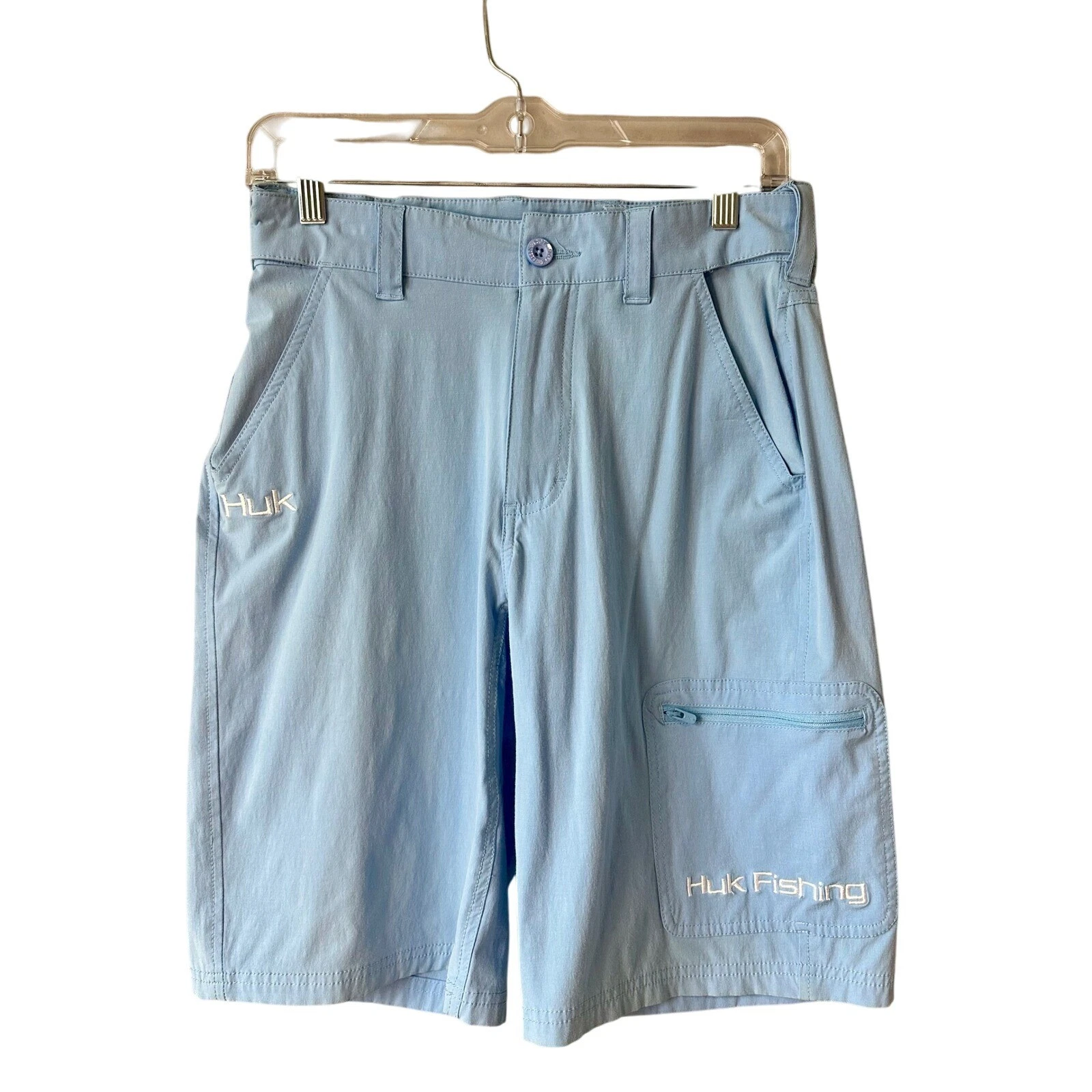 Huk Fishing Shorts Blue Performance Fabric Lightweight Cargo Pockets Mens Small