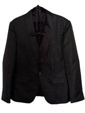 Men's 3-Piece Black Floral Jacquard Tuxedo Suit with Shawl Lapel and Bow Tie