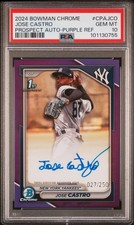 2024 BOWMAN CHROME PROSPECT AUTO PURPLE REFRACTOR JOSE CASTRO 27/250 PSA 10