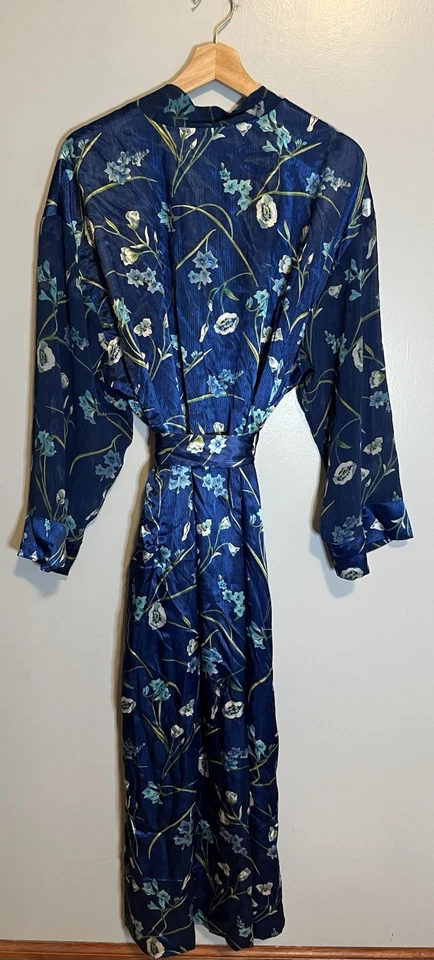 Vestido Vintage XL Kimono Floral Azul Bata Oscar de La Renta Mangas Transparentes Foto 2 de 4