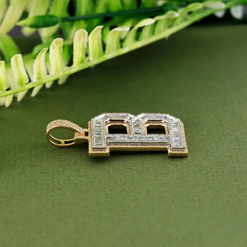 4Ct Lab Created Diamond 14K Yellow Gold Finish Initial B Letter 2" Charm Pendant - Image 3 of 4