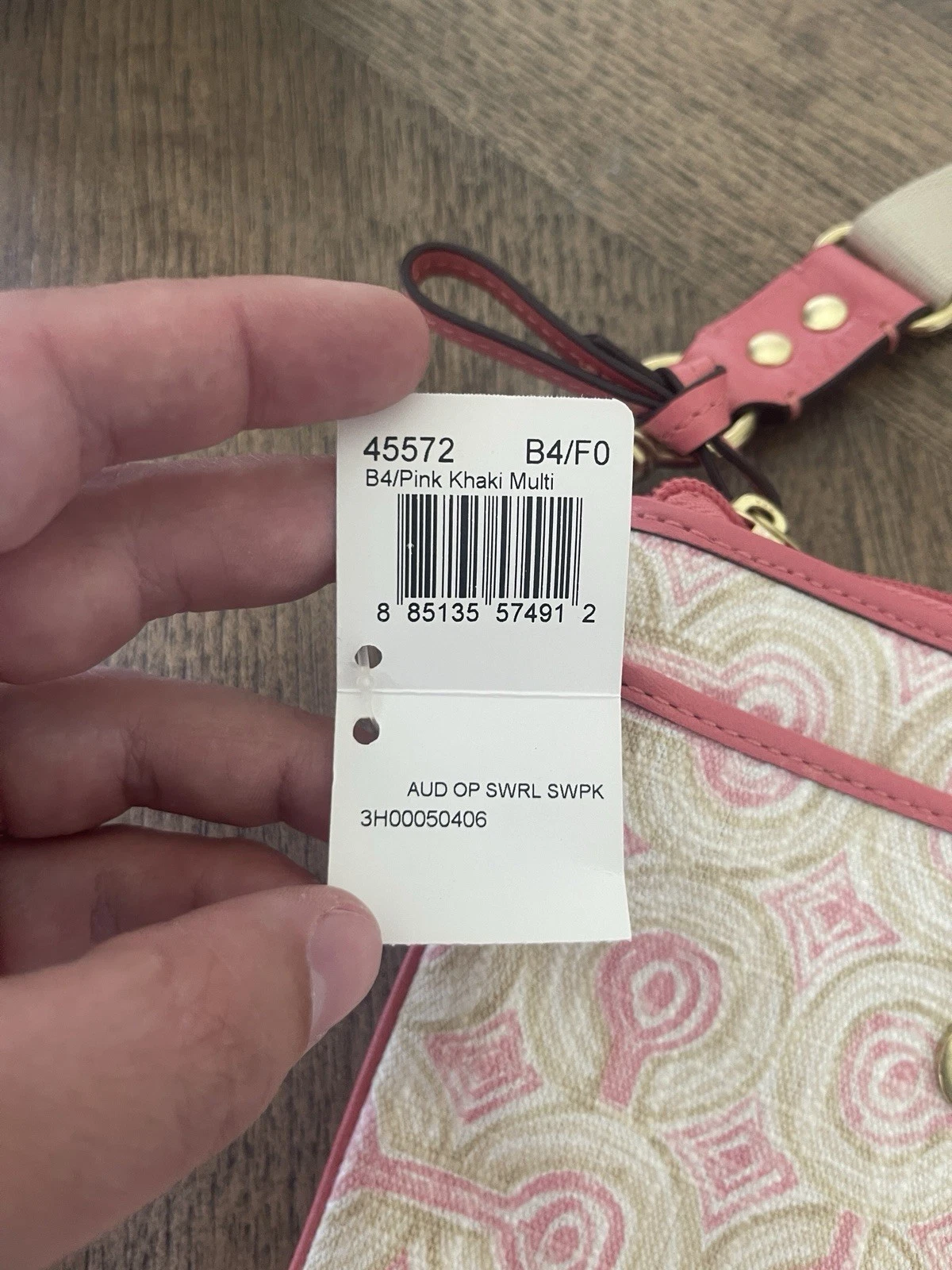 Borsa a tracolla Coach Op Art Audrey rosa corallo crema Swingpack A1173 45572 RARA NUOVA CON ETICHETTE