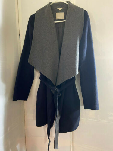 Soia and Kyo, Navy Blue Wool Wrap Coat,  SZ XL PRE