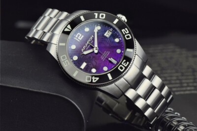ARAGON Divemaster 42 NH35 Purple Blue Meteorite Automatic Watch 24 Jewels