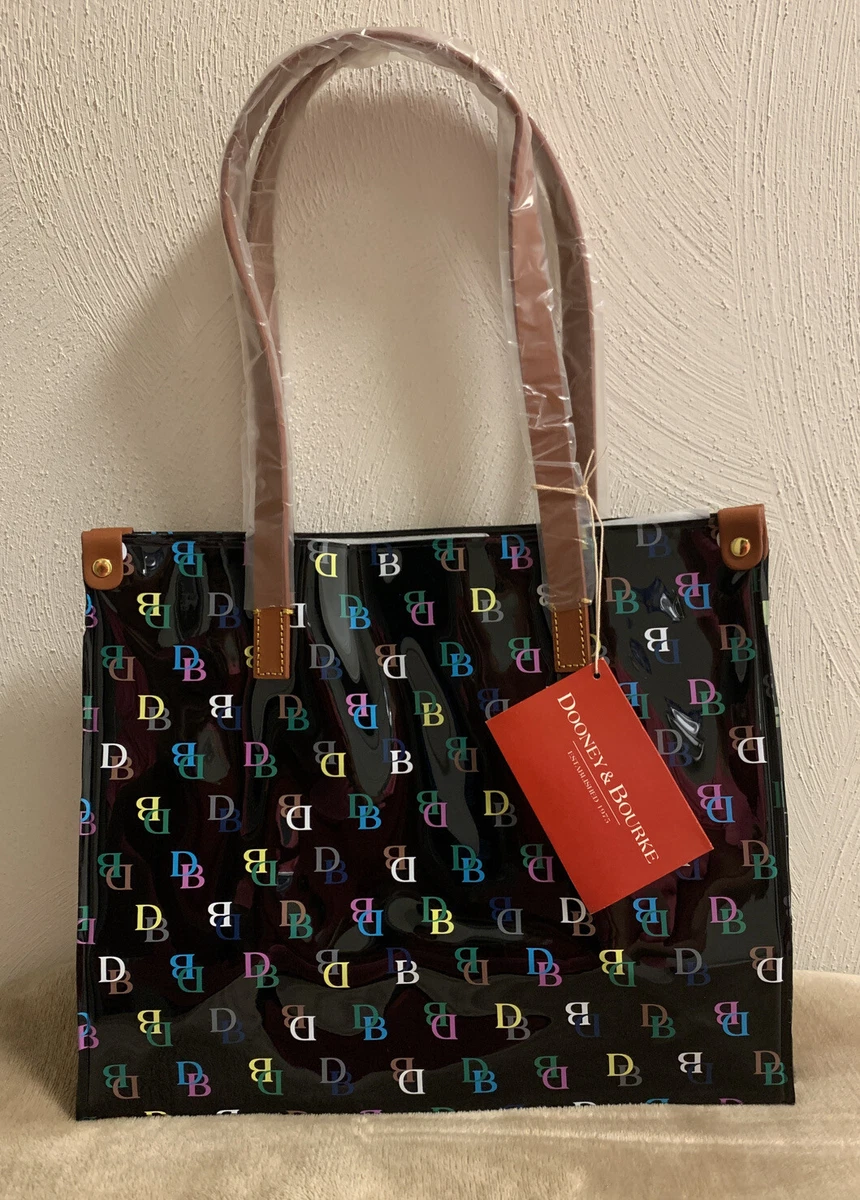 Dooney & Bourke IT Black/Multi BD Logo Medium Shopper Beach Work School  Tote Bag