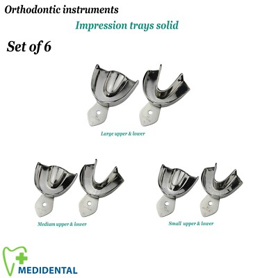 Dental Hand Instruments Orthodontic Perforated Impression Tray L, M, S -Set Of 6