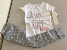 New Carter's Girls White Dog Puppy Pajama Set Short Sleeve Long Pants