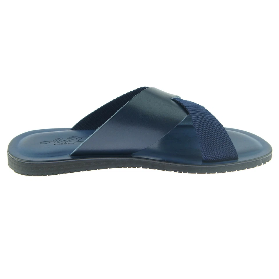 Alex D "Malibu" Men's Leather Slide Sandals, Made in Italy, Blue - Image 2 of 4
