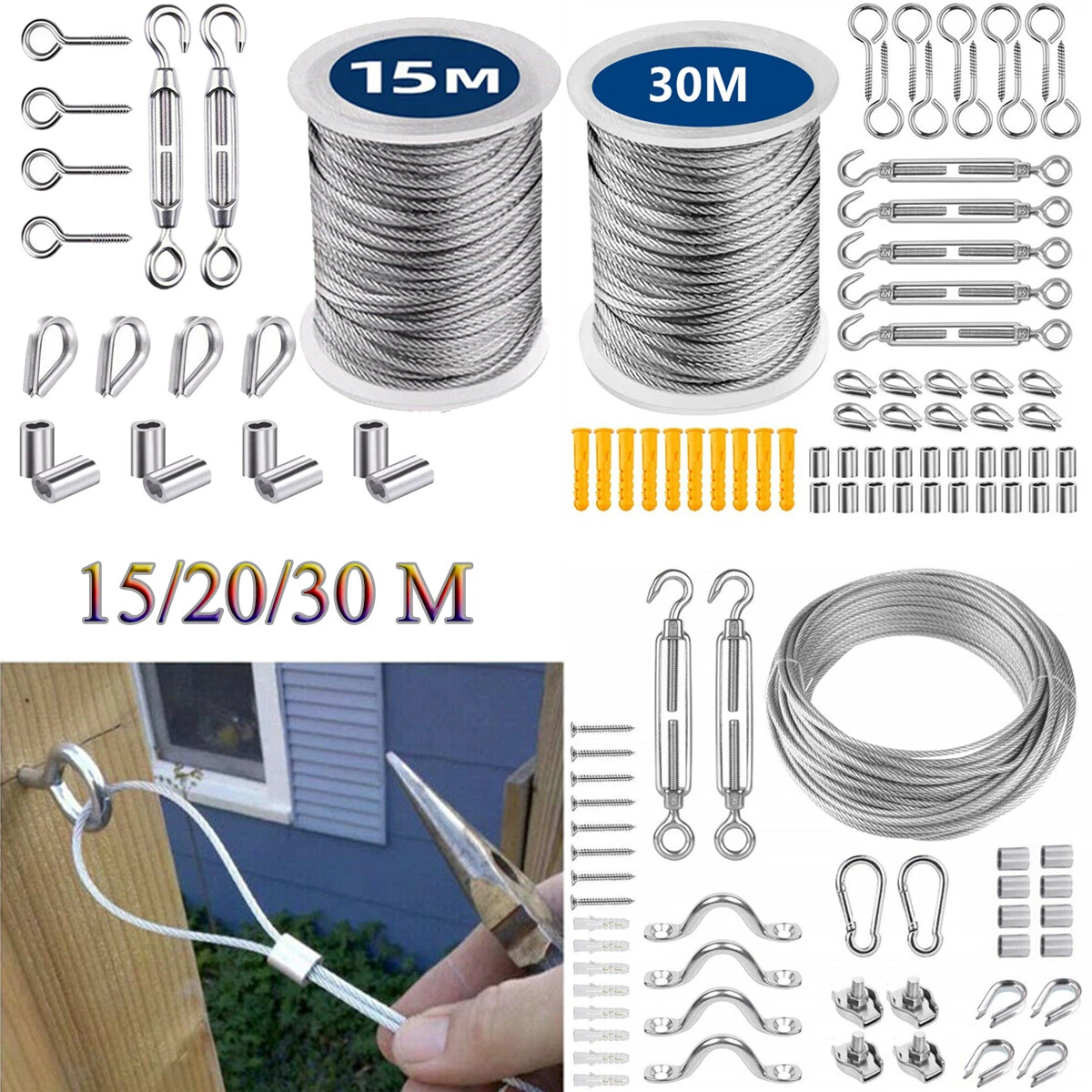 30m Kit de Corde Cable en Acier Inoxydable, Cable Métallique