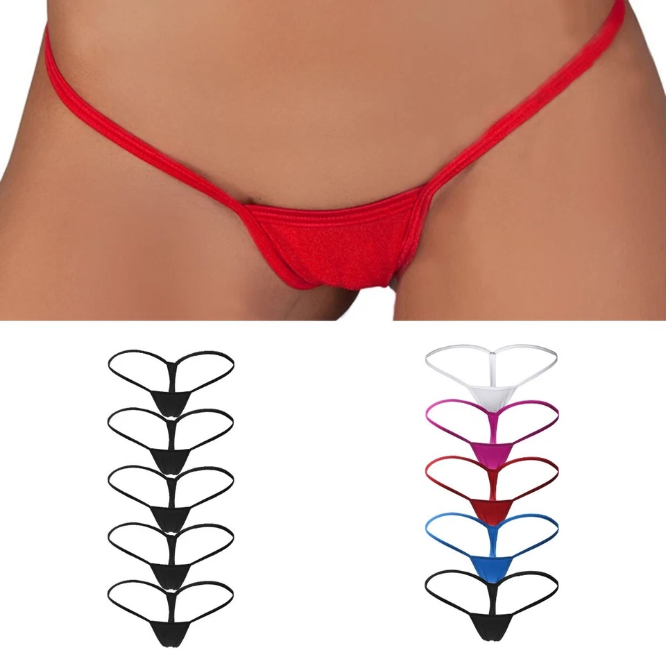 5Pack Womens Mini Micro Thongs Tiny G-string Sexy Y-Back Solid Panties Underwear - Image 2 of 4