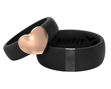 Rinfit Silicone Wedding Rings - Couple Ring Set for Him&Her - MetalBar & Heart