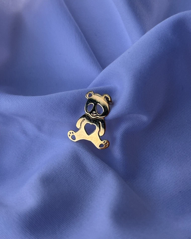 14k Vintage Panda Teddy Love Bear Heart Estate Pendant Charm