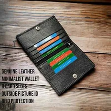 RFID Mens Slim Front Pocket Wallet Genuine Leather Bifold Id/credit Card Holder