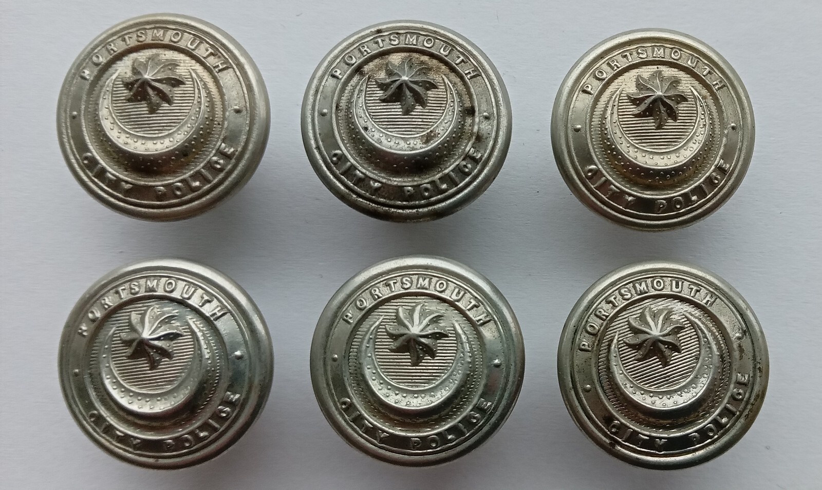 Vintage Portsmouth City Police Uniform Buttons Set of 6 by J Compton & Sons