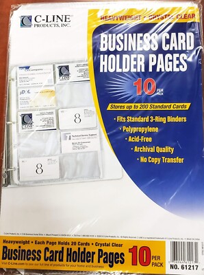 C-Line Business Card Holder Pages 10 Per Pack #61217 Stores 200 Acid-free Clear