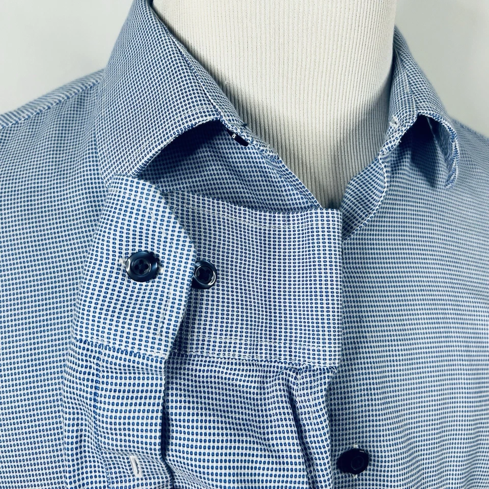 Camisa de vestir Tasso Elba 16,5 34/35 azul blanco a cuadros 100 % algodón ajuste regular Foto 4 de 4