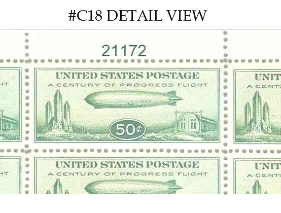 U.S. 'BABY ZEPPELIN' 50¢ AIRMAIL #C18 (FULL SHEET OF 50 STAMPS) -REPRODUCTION-