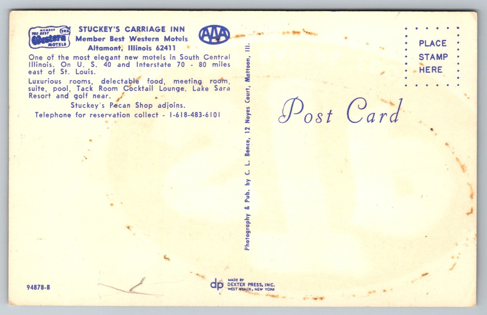 Postcard Stuckey's Carriage Inn Member Best Western Motels Altamont IL