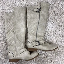 Not Rated women's size 6.5 cuban heel boots quilted solid ivory calf zip up
