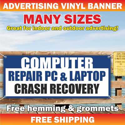 COMPUTER REPAIR PC & LAPTOP Advertising Banner Vinyl Mesh Sign CRASH ...