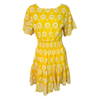 Tory Burch Floral Embroidered Summer Dress Yellow White Size 4 | eBay